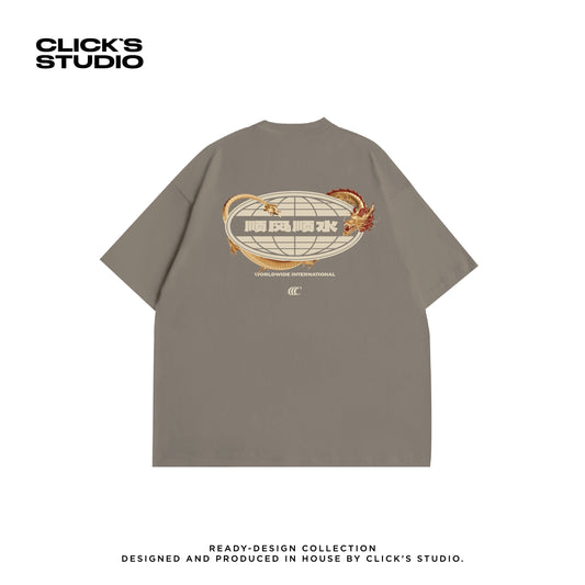 WORLDWIDE "DRAGON" OVERSIZED TEE [WIND & WATER] KHAKI