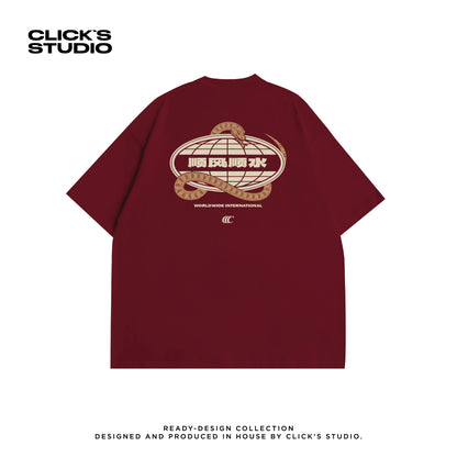 WORLDWIDE "SNAKE" OVERSIZED TEE [WIND & WATER] MAROON