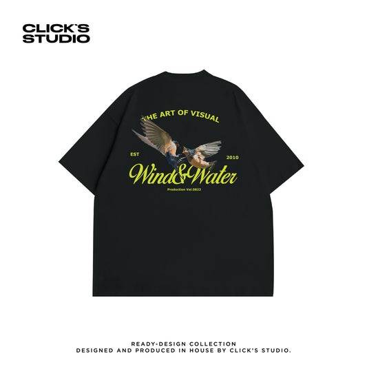 ART OF VISUAL "BIRD" OVERSIZED TEE [WIND & WATER] BLACK